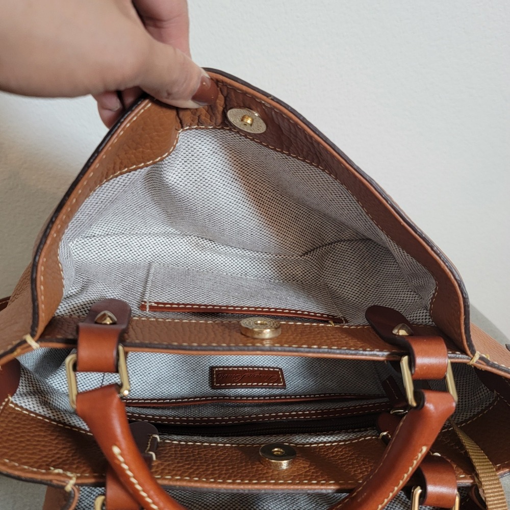Dooney & Bourke Pebble Grain Leather Satchel Bag Caramel Brown Crossbody Handbag - Picture 9 of 16